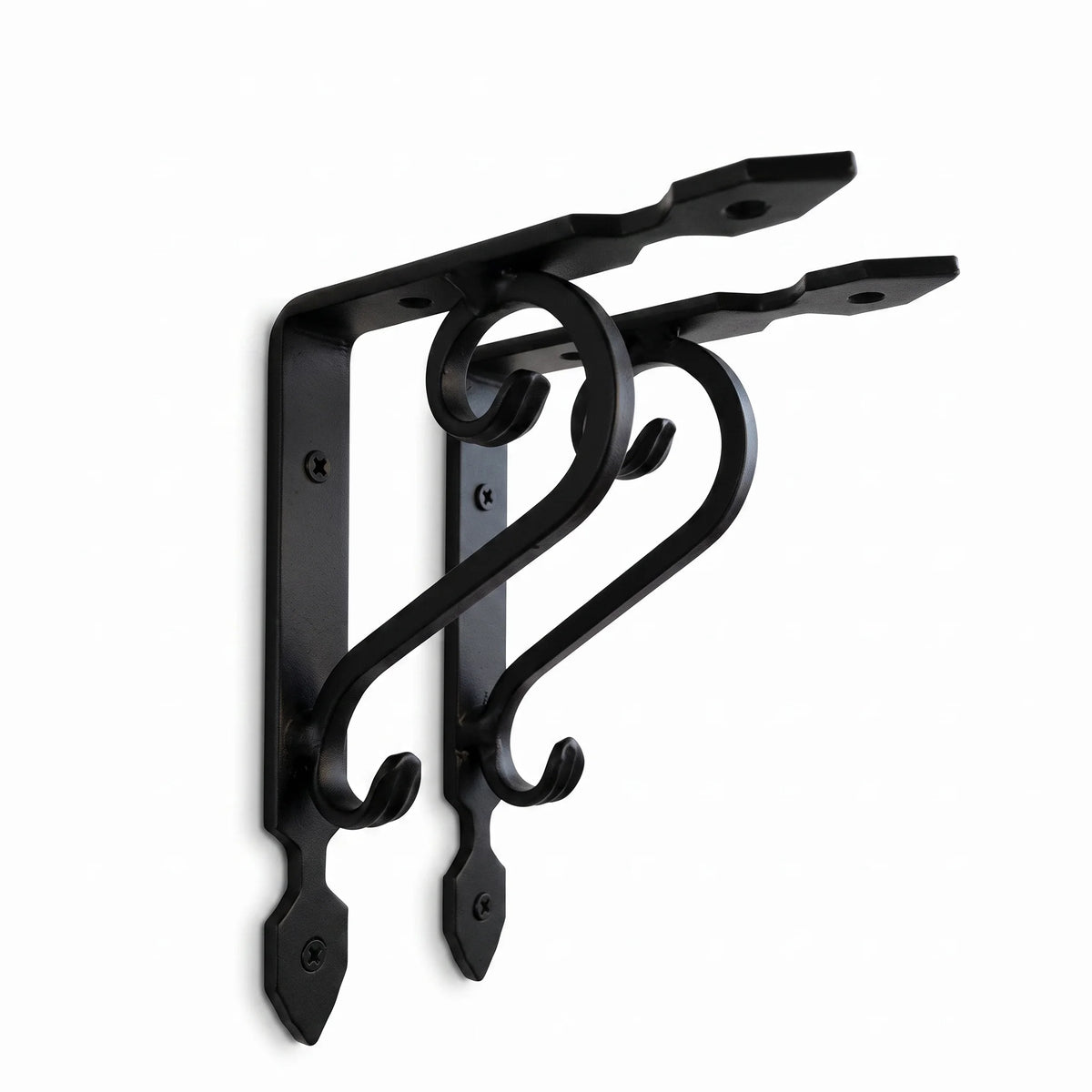 Premium Black Wrought Iron Ornate Scroll Shelf Brackets – Pair