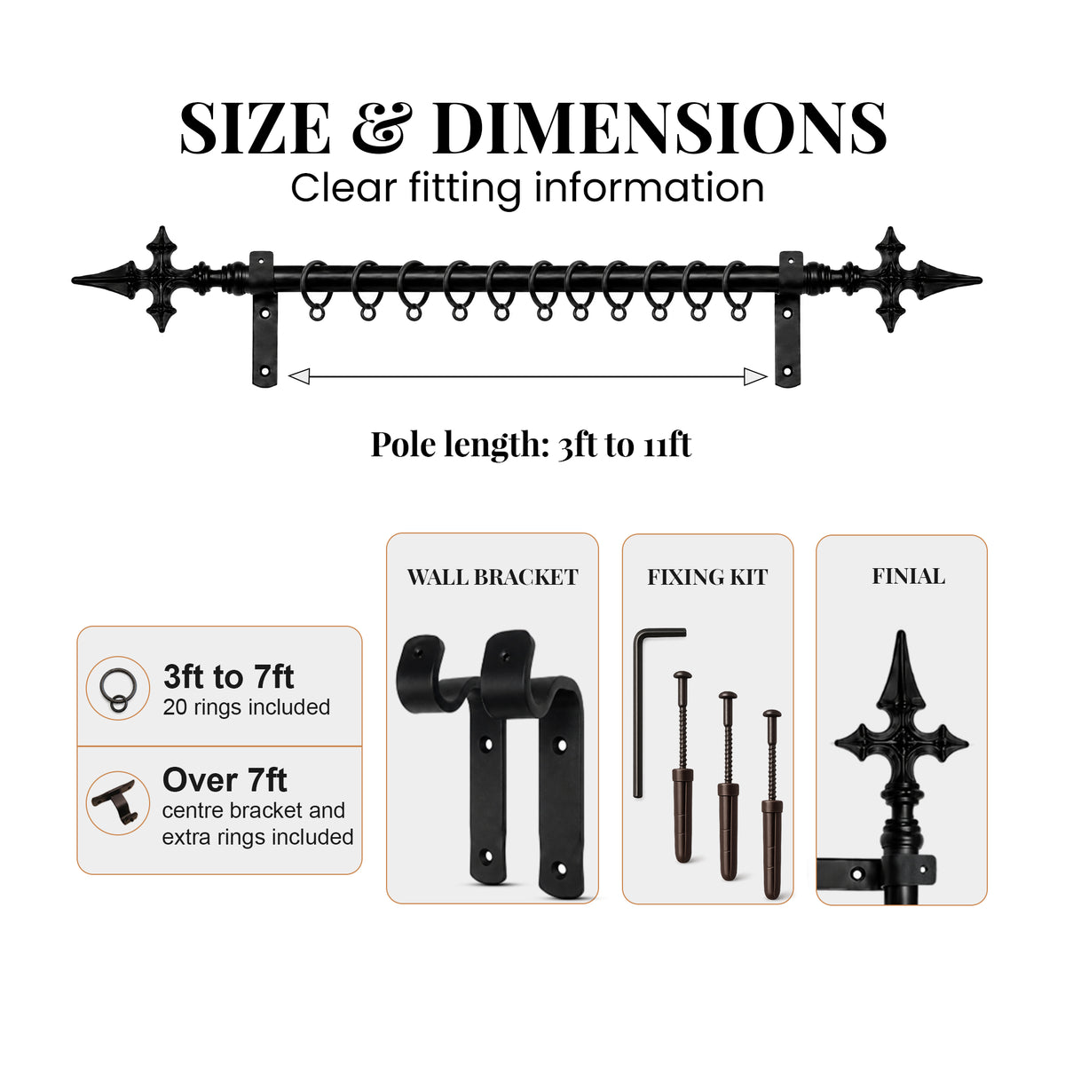 Premium 16mm Solid Wrought Iron Curtain Pole Set with Church Cross Finials – Smithy Matt Black