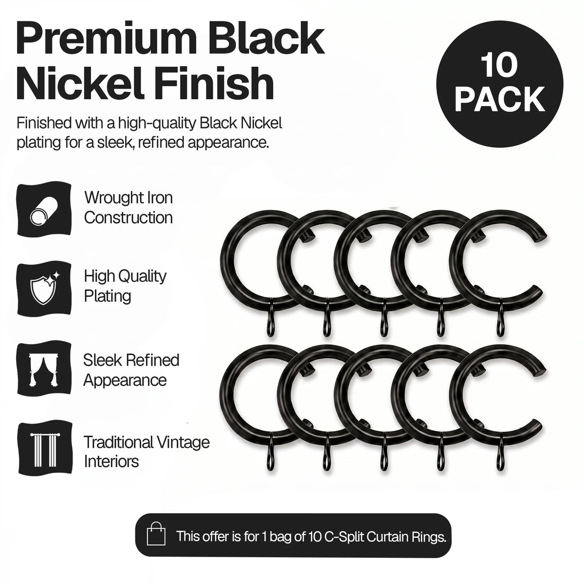 Small C-Split Passing Curtain Rings – 40mm OD × 30mm ID – Pack of 10