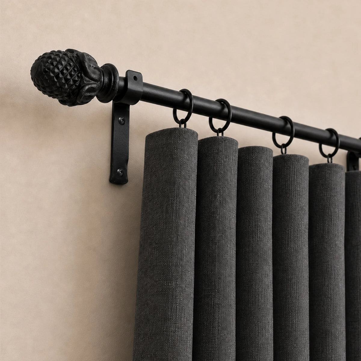 Premium 16mm Solid Wrought Iron Curtain Pole Set with Acorn Finials – Smithy Matt Black