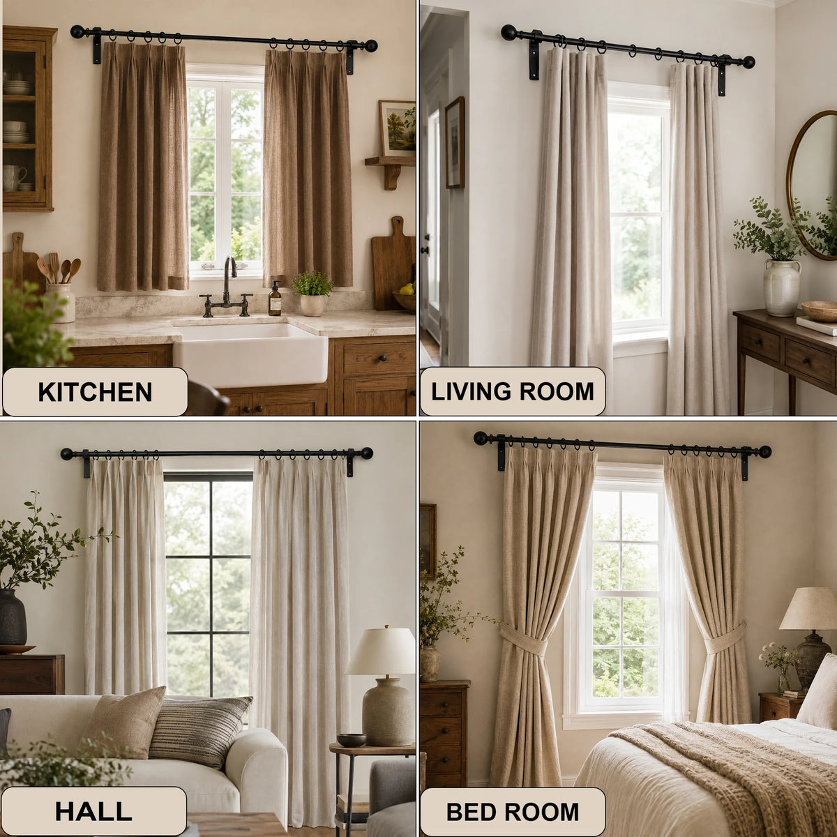 Premium 16mm Solid Wrought Iron Curtain Pole Set – Smithy Matt Black